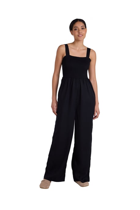 'Astrid' Women's Jumpsuit Relaxed Fit Sleeveless Shirred Bodice Wide Leg Outfit Black - Image 4