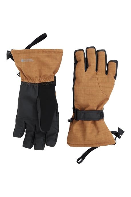 'Lodge' Men's Ski Gloves Lightweight Snowproof Warm Comfortable Winter Mittens Tan - Image 1