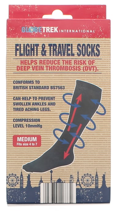 Adults Unisex Flight Socks Compression Level 10mmHg Pull On Black - Image 1