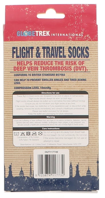 Adults Unisex Flight Socks Compression Level 10mmHg Pull On Black - Image 2