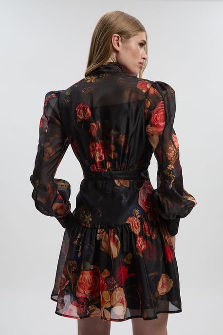Floral Print Organdie High Neck Woven Mini Dress - Image 5