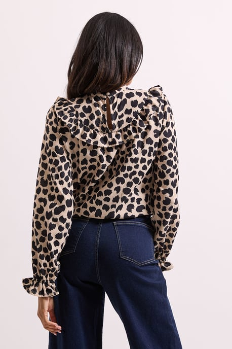 Animal Ruffle Neck Printed Long Sleeve Blouse - Image 3
