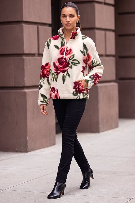 Rose Print Zip Fleece Jacket - Image 2