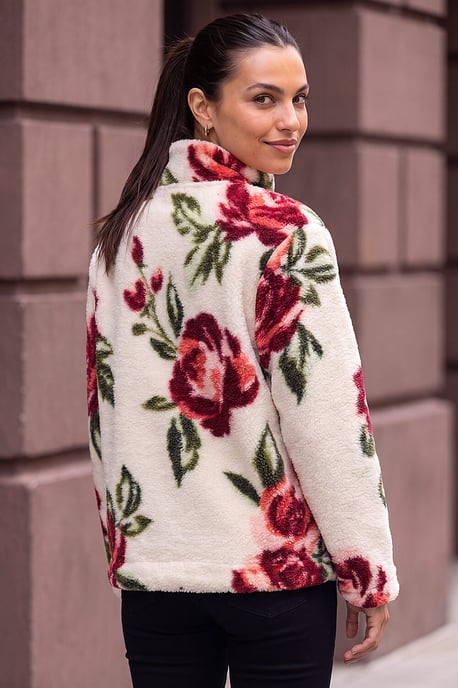 Rose Print Zip Fleece Jacket - Image 3