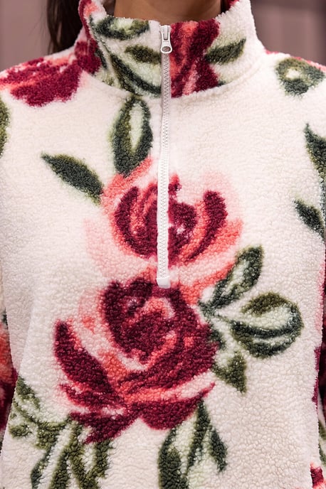 Rose Print Zip Fleece Jacket - Image 4