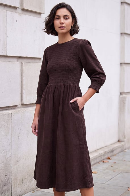 Corduroy Shirred Midi Dress - Image 1