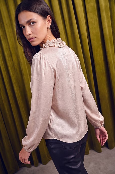 Crinkle Satin Frill V-Neck Top - Image 3