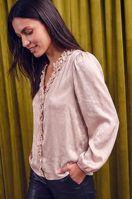 Crinkle Satin Frill V-Neck Top - Image 4