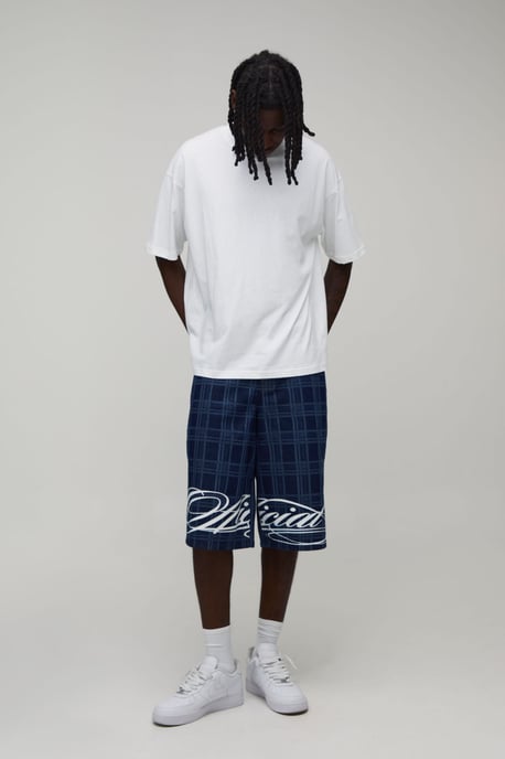 Longline Check Printed Denim Jorts - Image 4