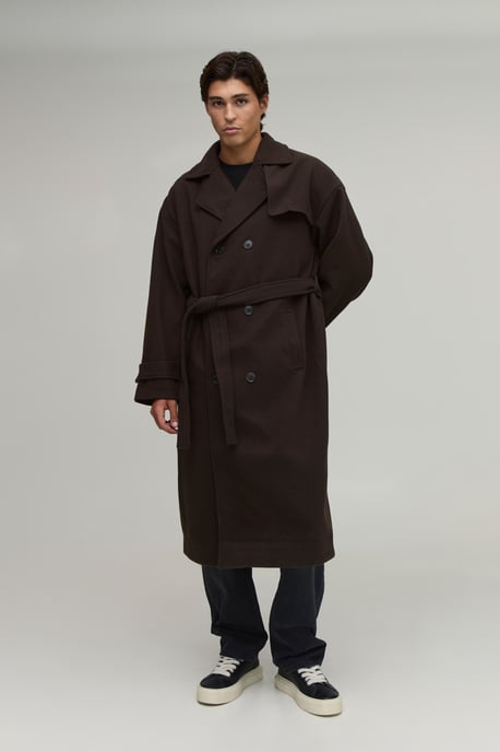 Double Breasted Trench Overcoat in Chocolate - Image 5