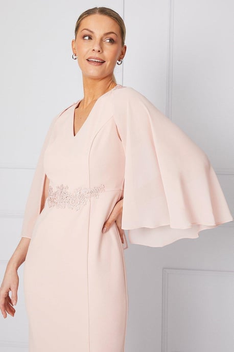 Lace Trim Cape Detail Pencil Dress - Image 4