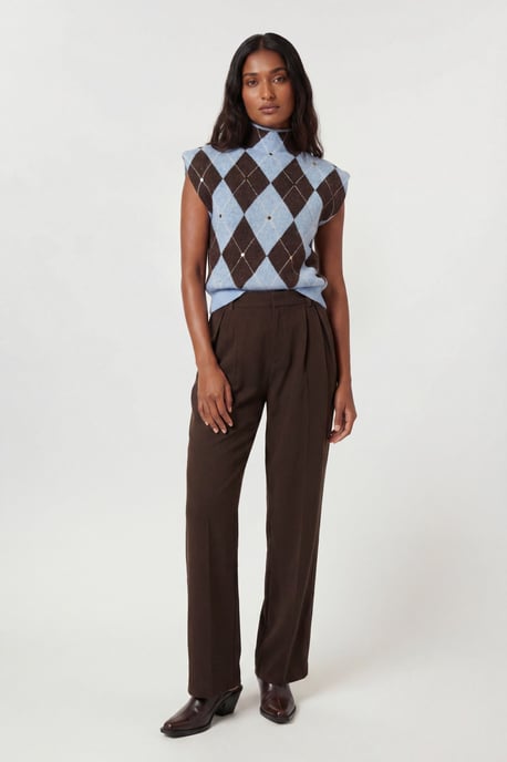 Studded Argyle Wool Blend Cosy Knitted Top - Image 3