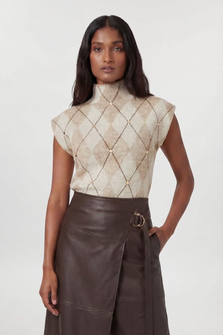 Studded Argyle Wool Blend Cosy Knitted Top - Image 1