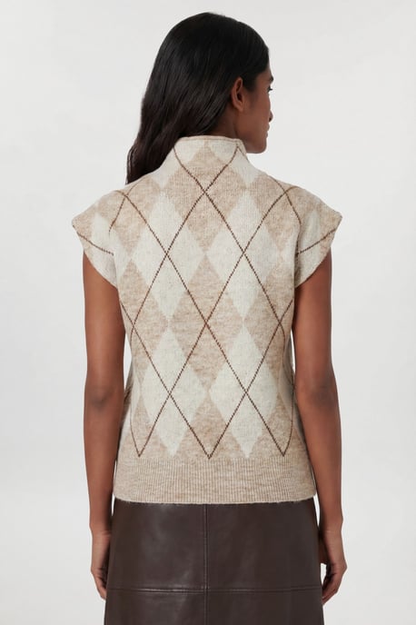 Studded Argyle Wool Blend Cosy Knitted Top - Image 2