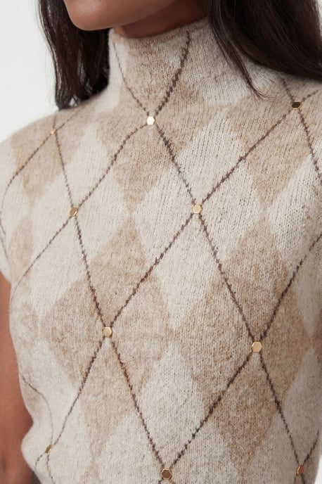 Studded Argyle Wool Blend Cosy Knitted Top - Image 3