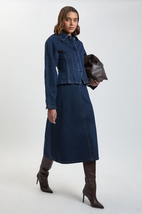 Denim Collared Shaped Jacket - Image 2