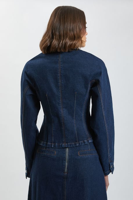 Denim Collared Shaped Jacket - Image 3