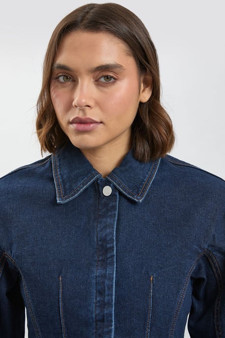 Denim Collared Shaped Jacket - Image 4