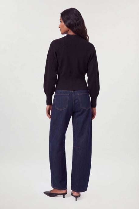 Wool Look Rib Detail Long Sleeve Knitted Bomber - Image 2