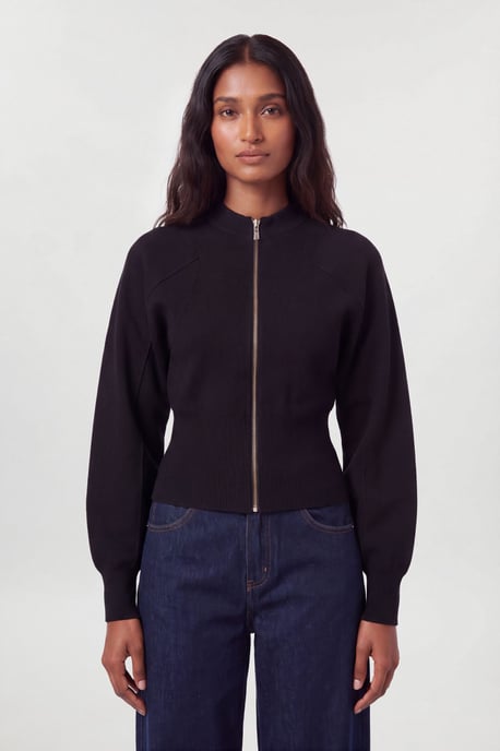 Wool Look Rib Detail Long Sleeve Knitted Bomber - Image 4