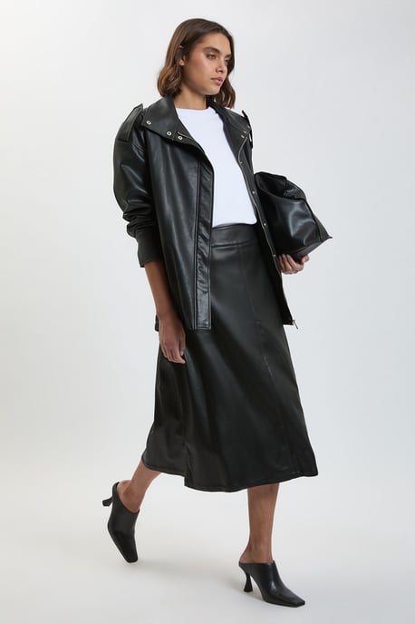 Faux Leather A Line Midi Skirt - Image 1