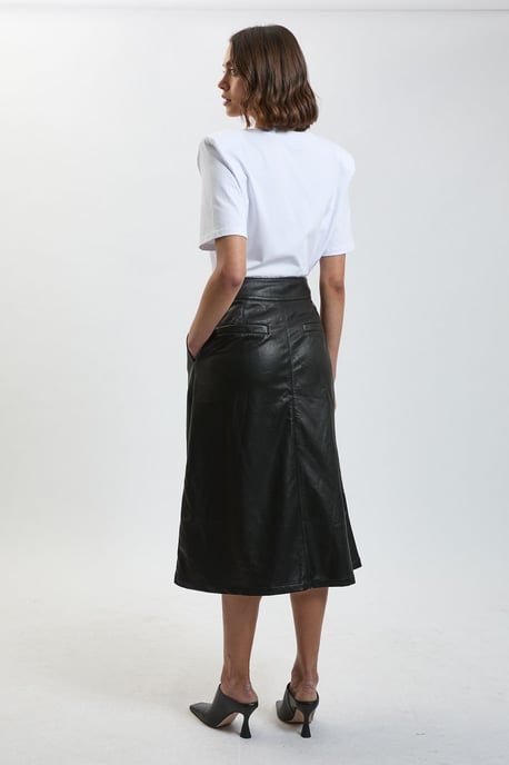 Faux Leather A Line Midi Skirt - Image 3