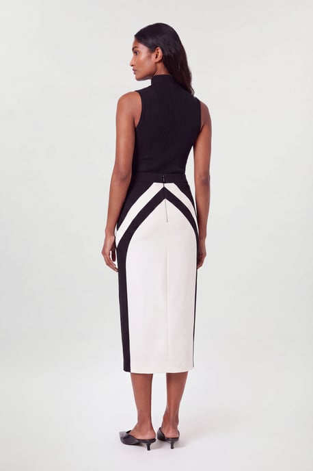 Compact Stretch Colour Block Tailored Pencil Midi Skirt - Image 2