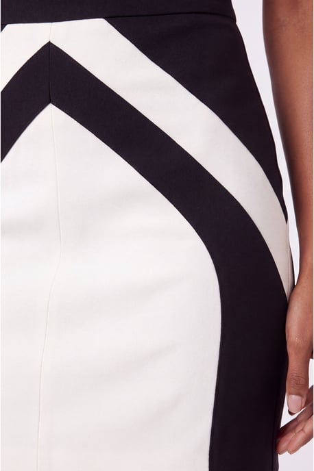 Compact Stretch Colour Block Tailored Pencil Midi Skirt - Image 3