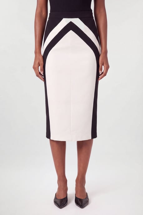 Compact Stretch Colour Block Tailored Pencil Midi Skirt - Image 4