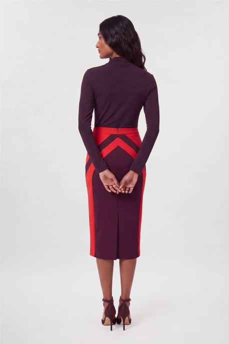 Compact Stretch Colour Block Tailored Pencil Midi Skirt - Image 2