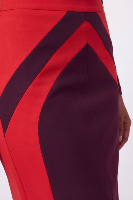 Compact Stretch Colour Block Tailored Pencil Midi Skirt - Image 3
