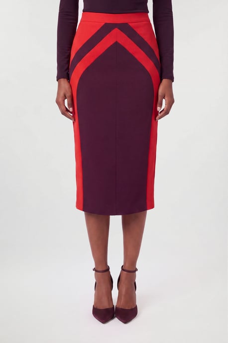 Compact Stretch Colour Block Tailored Pencil Midi Skirt - Image 4