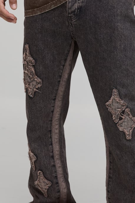 Washed Slim Flare Applique Panel Jeans - Image 3