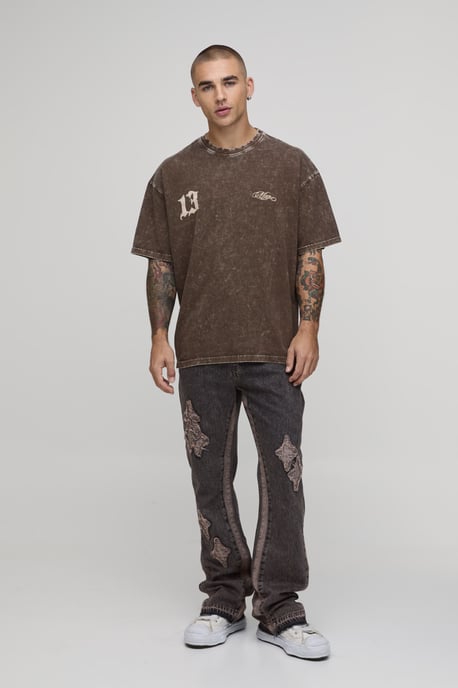 Washed Slim Flare Applique Panel Jeans - Image 4