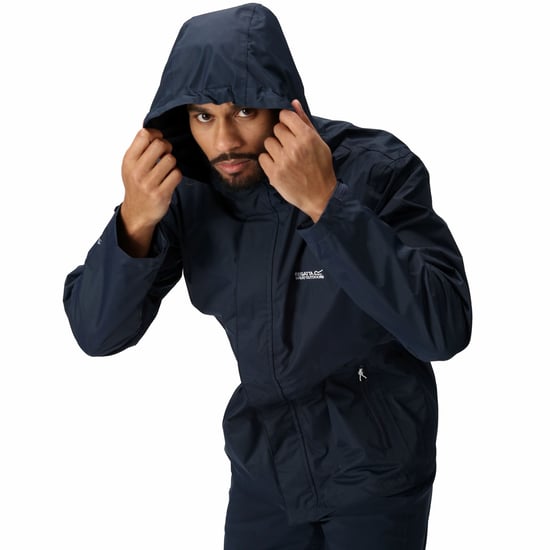 Regatta Mens Matt Waterproof Hiking Walking Jacket Coat Navy - Image 3