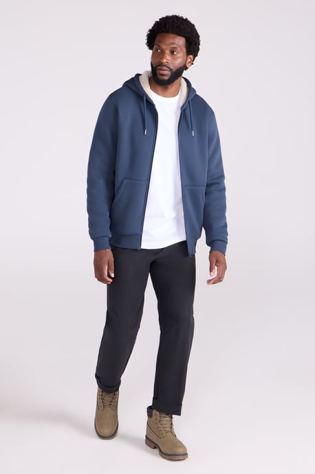 'Dalton' Men's Hoodie with Zip Closure Borg Lined Casual Cosy Jumper Navy - Image 2