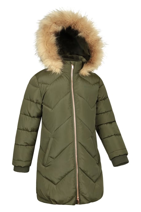 Galaxy' Kids Fleece Lined Padded Jacket Faux Fur Hood Water Resistant Winter Rain Coat Forest Green - Image 2