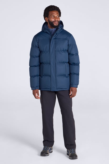 'Snow' Men's Padded Jacket Water Resistant Adjustable Hood Everyday Rain Coat Navy - Image 6