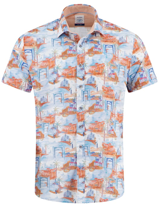 overhemd korte mouw A Fish Named Fred oranje print met blauw - Image 1