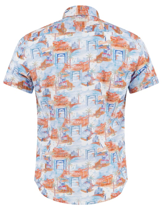 overhemd korte mouw A Fish Named Fred oranje print met blauw - Image 2
