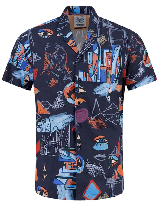 overhemd donkerblauw geprint A Fish Named Fred korte mouw - Image 1