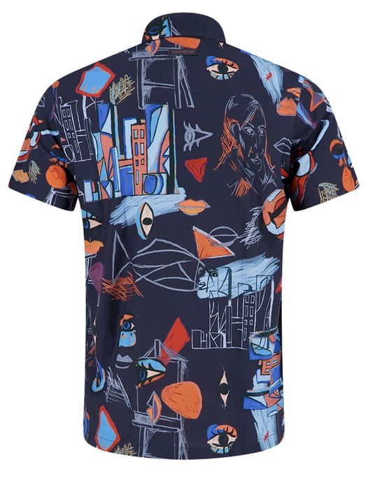overhemd donkerblauw geprint A Fish Named Fred korte mouw - Image 2