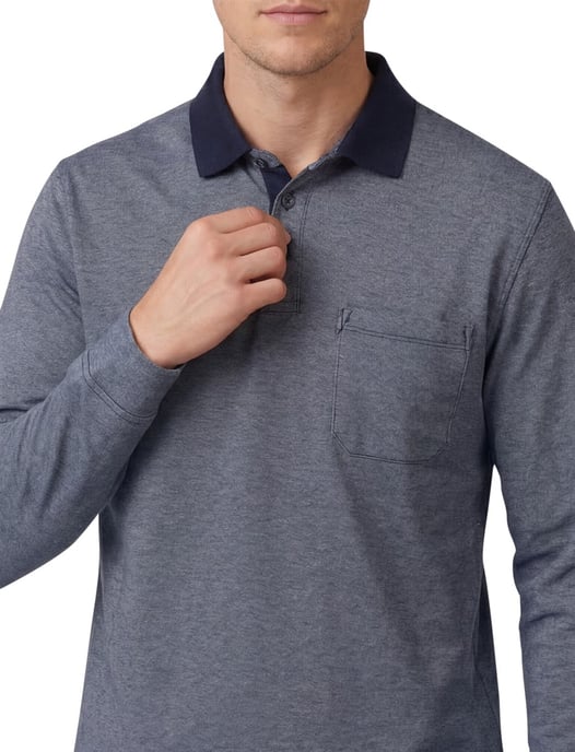 Casa Moda Polo lange mouw blauw borstzak katoen wijde fit - Image 2