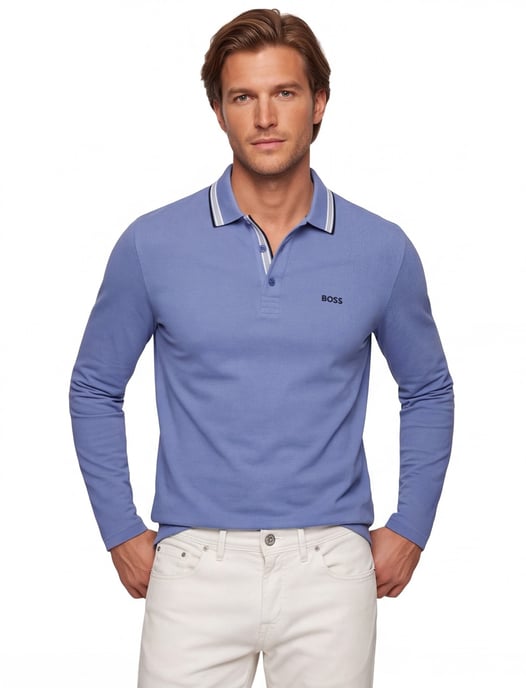 Lange mouw Plisy polo BOSS Green blauw 3-knoops - Image 1