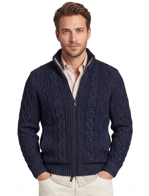 vest State of Art Regular Fit donkerblauw gebreid - Image 1