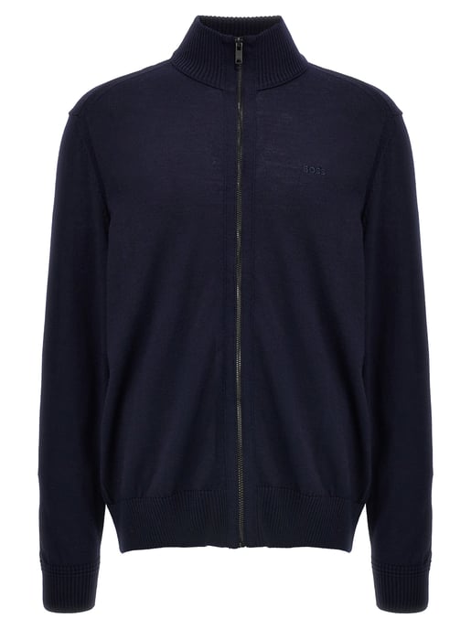 Hugo Boss vest blauw effen wol opstaande kraag rits - Image 1