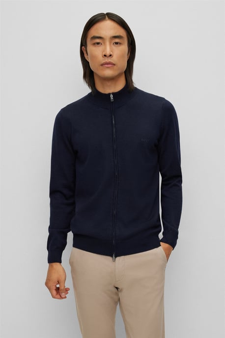 Hugo Boss vest blauw effen wol opstaande kraag rits - Image 4