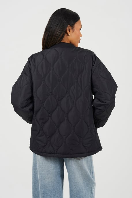 Black Oversized Quilted Jacket - Image 2