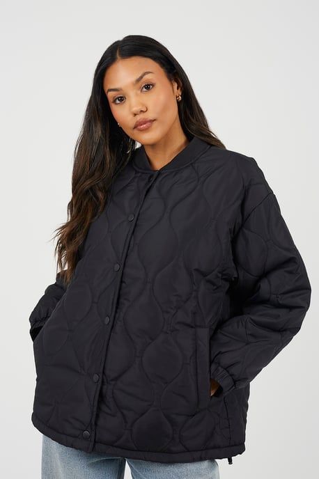 Black Oversized Quilted Jacket - Image 4