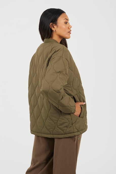 Khaki Oversized Quilted Jacket - Image 2